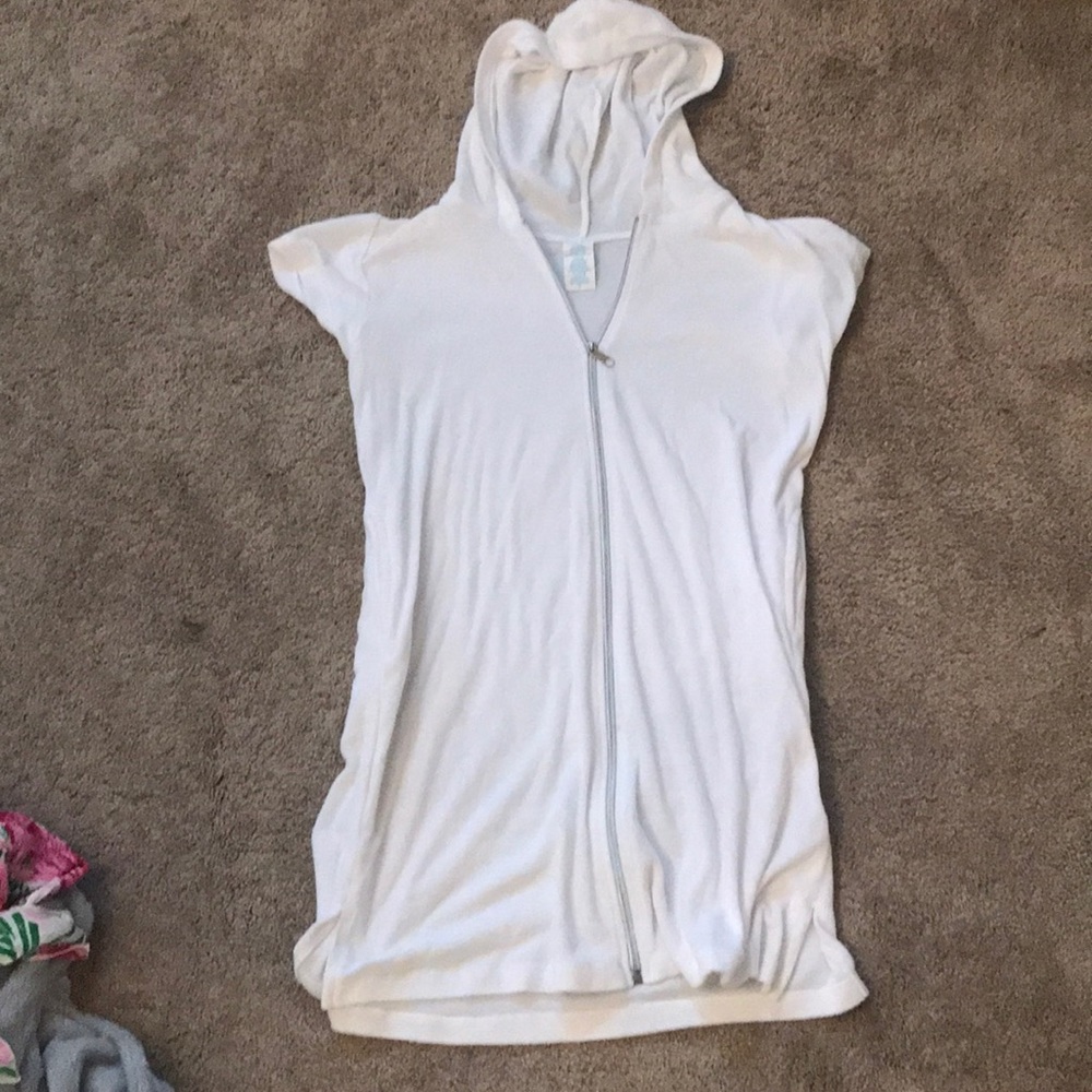 White pool coverup with hood